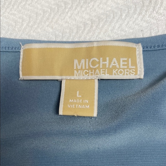 Michael Kors Blouse Cap Sleeve Drape Drapy Twist V-Neck Sky Blue Gray Size Large - Picture 2 of 11